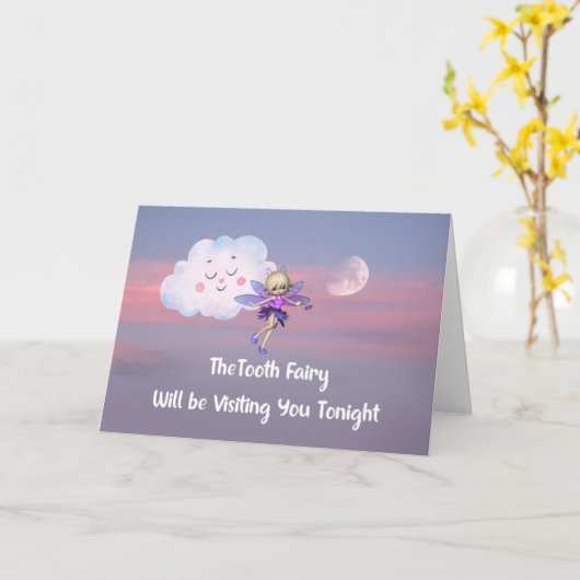 歯の妖精が幼い子供を訪問 カード (黄色い花)