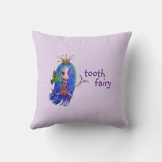 歯の妖精のかわいい大きな目の人形を初めて訪れる クッション (裏面)