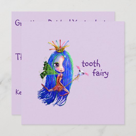 歯の妖精のかわいい大きな目の人形を初めて訪れる 案内状 (正面/裏面)