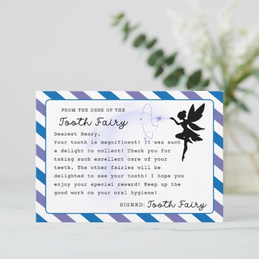 歯の妖精のカスタムメモ印刷可能 招待状 (スタンド正面)