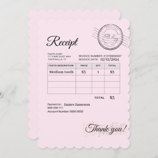 歯の妖精の支払いレシートキッズ魔法 ノートカード (正面/裏面)