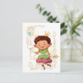 歯の妖精の文字 |男の子の王子と王女の金ゴールド ポストカード (スタンド正面)