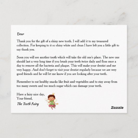 歯の妖精の文字 |男の子の王子と王女の金ゴールド ポストカード (裏面)