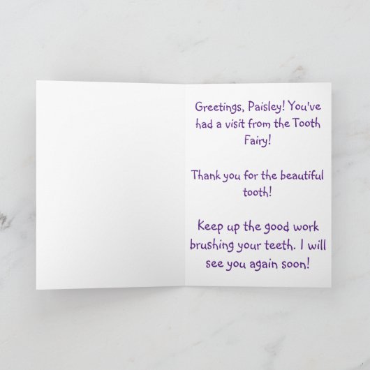 歯の妖精の王冠からの最初の訪問かわいい カード (内部)