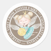歯の妖精の王女の保持金ゴールドコインサークル文字 ラウンドシール (正面)