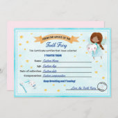 歯の妖精の証明書失った歯の受信 招待状 (正面/裏面)