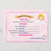 歯の妖精の証明書失った歯の受信 招待状 (正面/裏面)