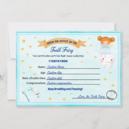 歯の妖精の証明書失った歯の受信 招待状