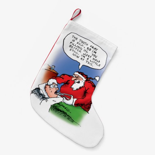 歯の妖精サンタおもしろいクリスマス漫画 スモールクリスマスストッキング (正面 (吊り時))