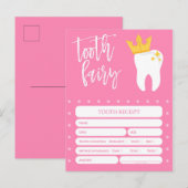 歯の妖精レシート失った歯の女の子ピンク インビテーションポストカード (正面/裏面)