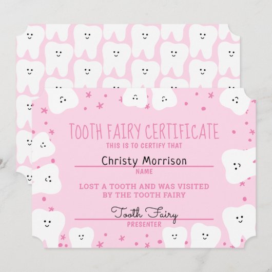 歯の妖精認定証 女の子3 招待状 (正面/裏面)
