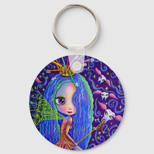 歯の妖精飛んでいる歯ブラシ歯冠の大きな目 キーホルダー (正面)