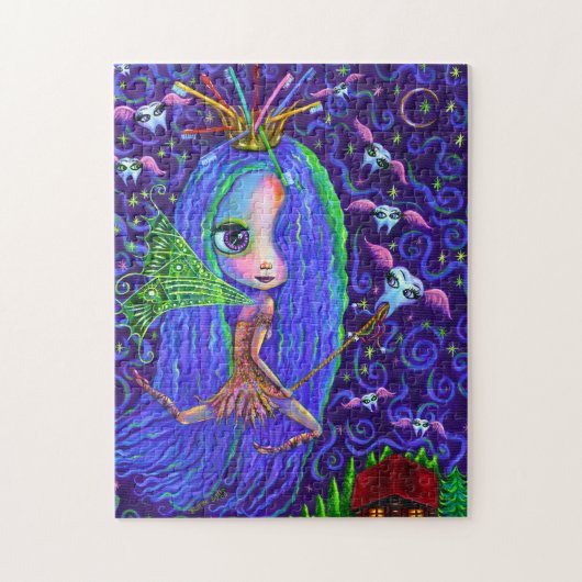 歯の妖精飛んでいる歯ブラシ歯冠の大きな目 ジグソーパズル (縦)