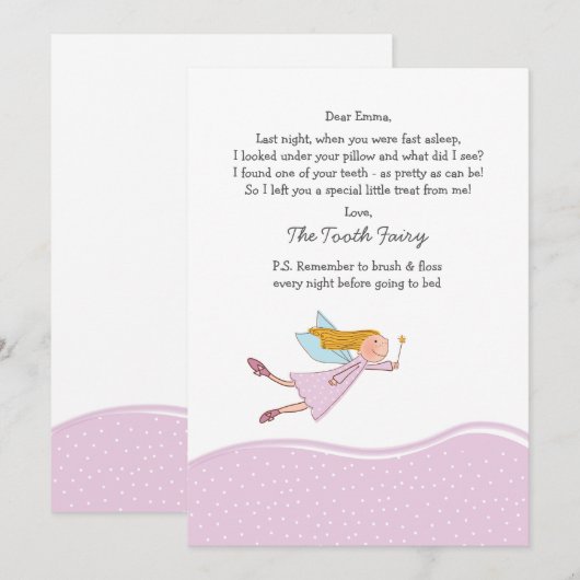 歯の妖精（ピンク）カード 招待状 (正面/裏面)