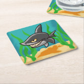 歯の強いマンガのサメ スクエアペーパーコースター (アングル)