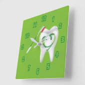 歯の歯の歯の歯の緑 スクエア壁時計 (傾斜)