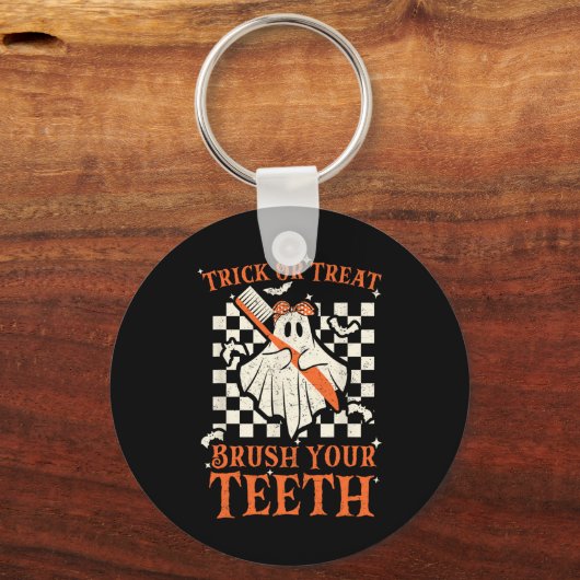 歯の歯医者のハロウィーンをトリックまたは治療 キーホルダー (正面)