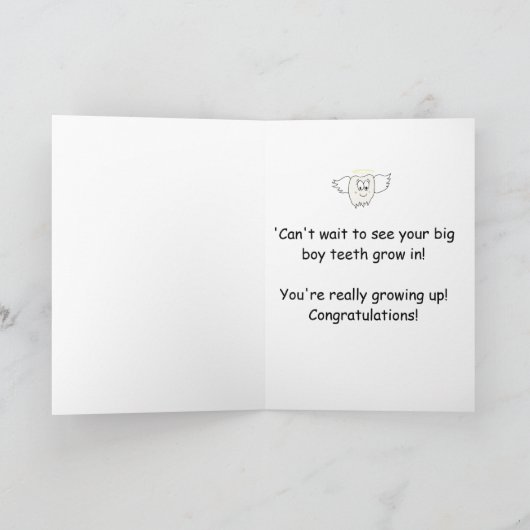 歯の無くなった損失の男の子のお祝いの紙カード カード (内部)