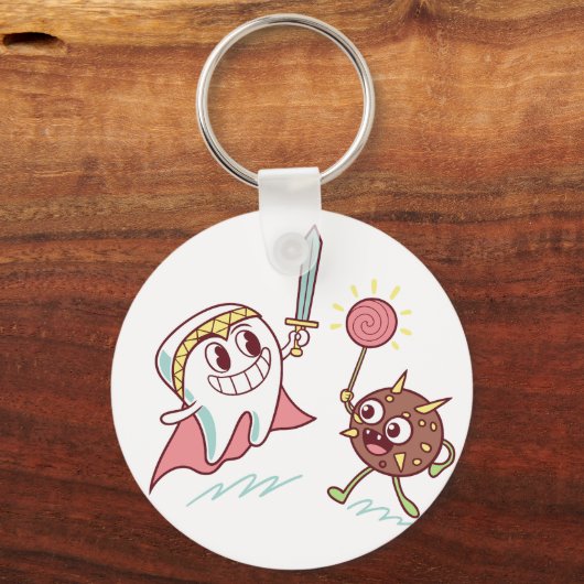 歯の英雄vsバクテリアのモンスターおもしろい歯科漫画 キーホルダー (正面)