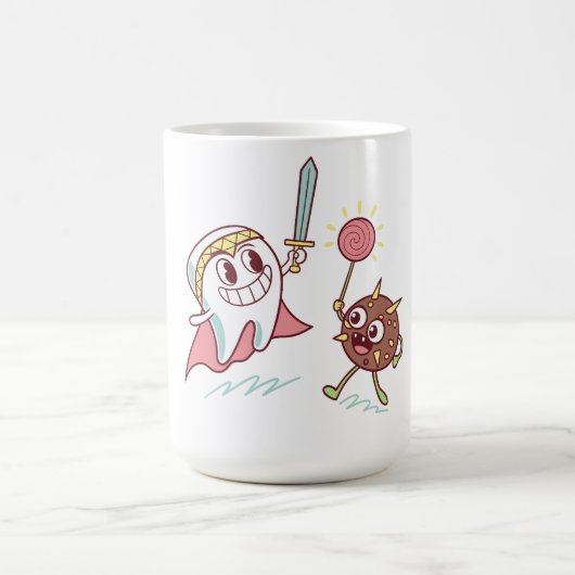 歯の英雄vsバクテリアのモンスターおもしろい歯科漫画 コーヒーマグカップ (中央)