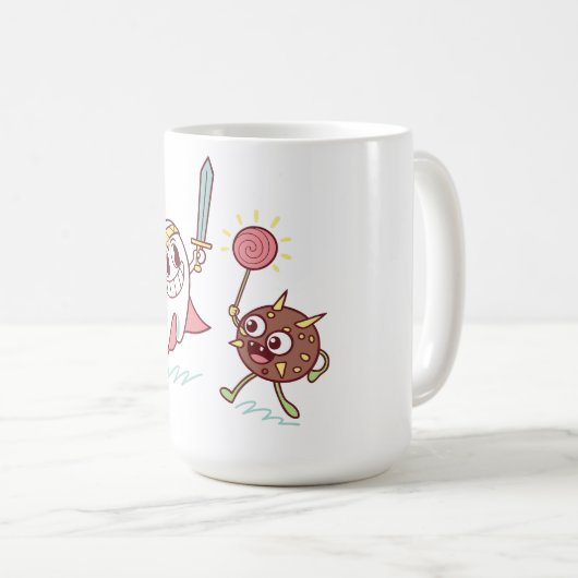 歯の英雄vsバクテリアのモンスターおもしろい歯科漫画 コーヒーマグカップ (正面右)