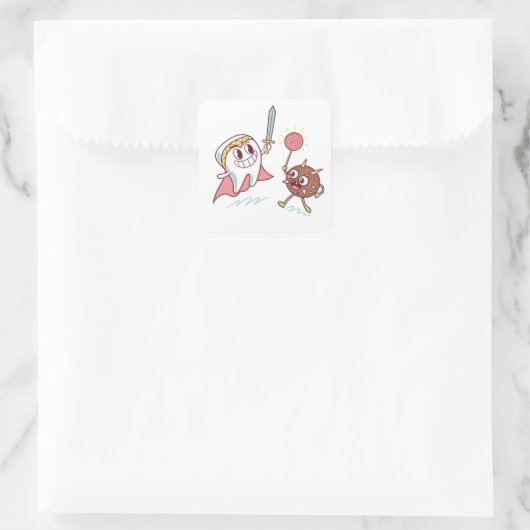 歯の英雄vsバクテリアのモンスターおもしろい歯科漫画 スクエアシール (バッグ)