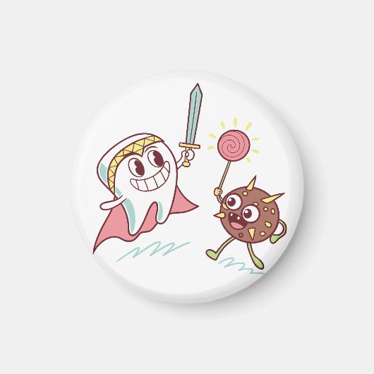 歯の英雄vsバクテリアのモンスターおもしろい歯科漫画 マグネット (正面)