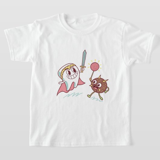 歯の英雄vsバクテリアのモンスターおもしろい歯科漫画 tシャツ (レイダウン)
