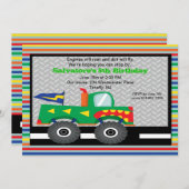 歯の誕生日の招待状が付いているモンスタートラック 招待状 (正面/裏面)