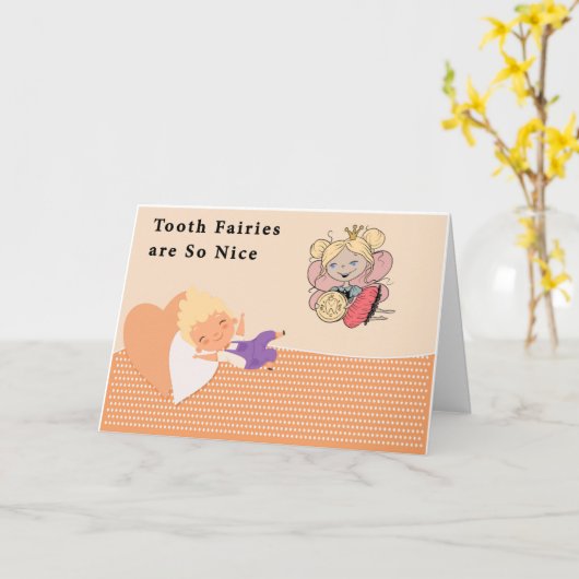 歯の離れ妖精の少年のための金 カード (黄色い花)