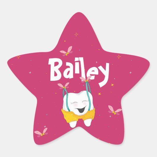 歯の飛んでいる輝く魔法のピンク 星シール (正面)