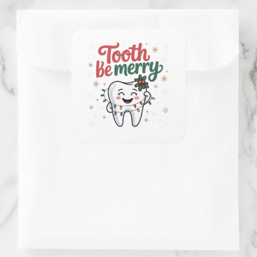 歯は歯科メリー医のおもしろいクリスマス スクエアシール (バッグ)