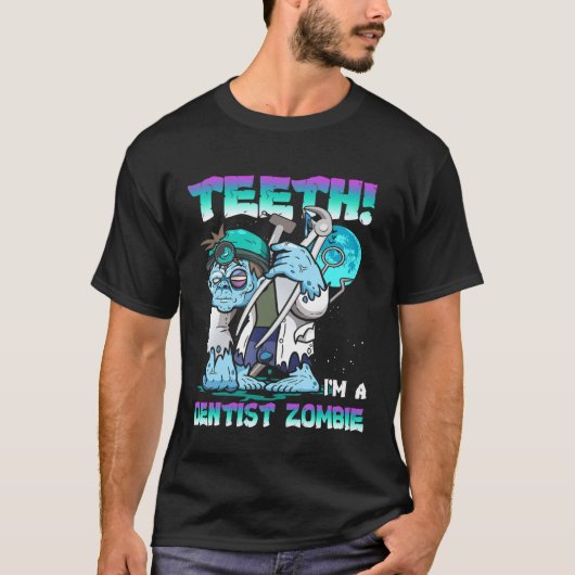 歯は歯科医ゾンビ面白いハロウィーンの衣装 Tシャツ (正面)