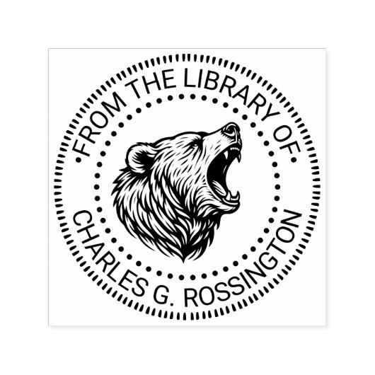 歯をむき出したクマの頭の図書館本の名前 #2 セルフインキングスタンプ (デザイン)
