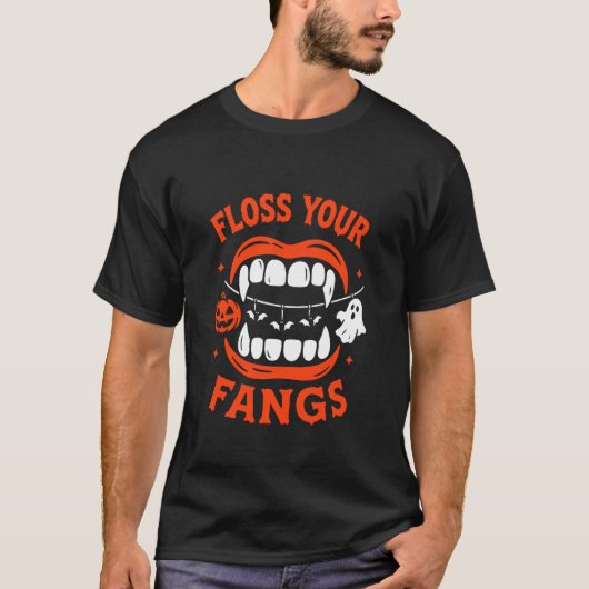 歯をフロスで掃除しよう歯科医ハロウィン歯 Funny Tシャツ (正面)