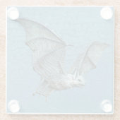 歯を不気味示す青飛んでいるこうもり白顔 ガラスコースター (裏面)