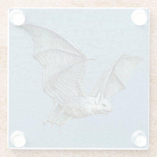 歯を不気味示す青飛んでいるこうもり白顔 ガラスコースター (裏面)