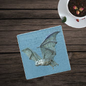 歯を不気味示す青飛んでいるこうもり白顔 ガラスコースター