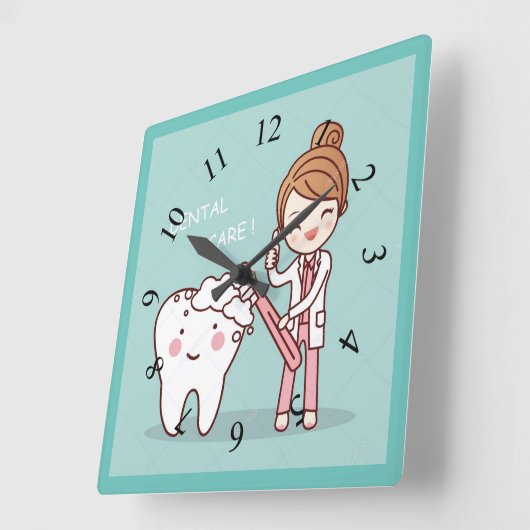 歯を搭載するアニメの歯科医 スクエア壁時計 (傾斜)