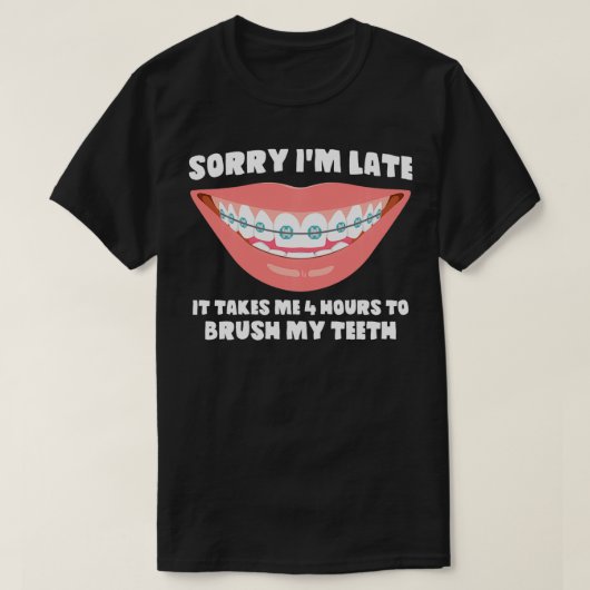 歯を磨いて歯を磨いて歯を磨くのが遅い Tシャツ (デザイン正面)