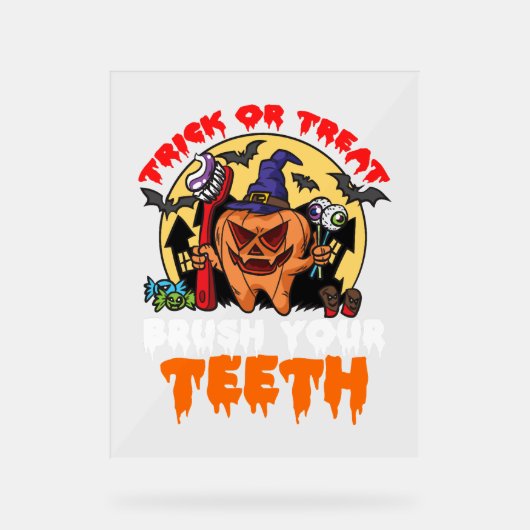 歯を磨く歯科おもしろい衛生士パン アクリルサイン (正面)