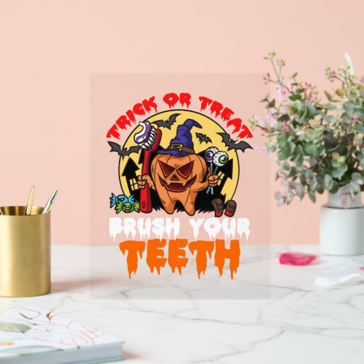 歯を磨く歯科おもしろい衛生士パン アクリルサイン (ウェディング)