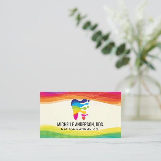 歯カラフルモダンロゴ 名刺 (スタンド正面)