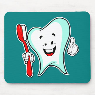 歯ブラシが付いている幸せでかわいい漫画の歯 マウスパッド