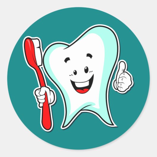 歯ブラシでかわいいマンガの歯を幸せに ラウンドシール (正面)