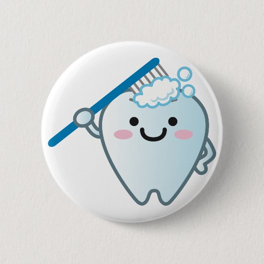 歯ブラシでかわいい漫画の歯ブラッシング 缶バッジ (正面)