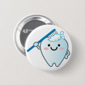 歯ブラシでかわいい漫画の歯ブラッシング 缶バッジ (正面&裏面)