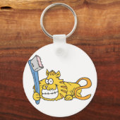 歯ブラシで笑顔の猫 キーホルダー (正面)