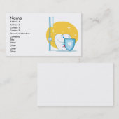 歯ブラシとシールドを備えた幸せな笑顔の歯 名刺 (正面/裏面)