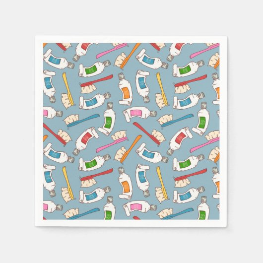 歯ブラシと歯磨き粉パターン スタンダードカクテルナプキン (正面)